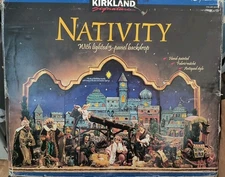 Kirkland Signature Nativity Fabric Mache 20 Pc Lighted 3-Panel TESTED RARE