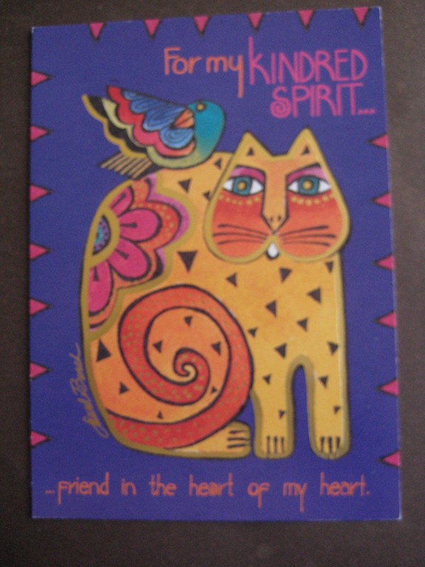 UNUSED 1990s vintage greeting card Laurel Burch BIRTHDAY "Cat & Kindred Spirit"
