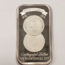 1 oz .999 Silver Bar - 1976 Philadelphia Continental Dollar Madison Mint Q2203