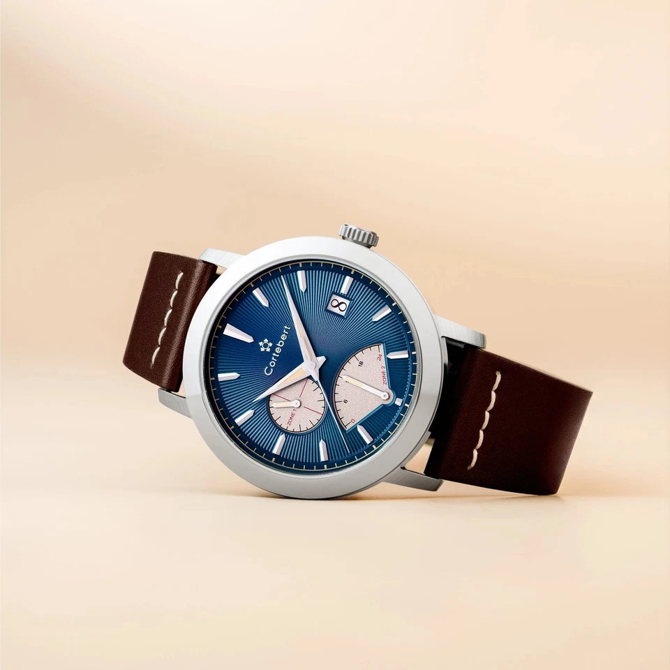 Cortebert Rodez retrógrado doble tiempo azul/cuero genuino | esfera azul Foto 2 de 4