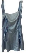 Forever 21 Baby Blue Satin Fit & Flare Ruffle Sleeveless Mini Dress New Small
