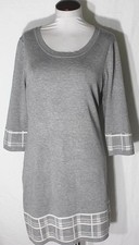 NEW New York Collection Grey Knit Sweater Dress Sz Large White Trim 3/4 Sleeves