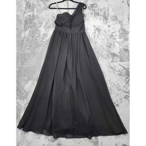 Pretty Maids Dress Womens 10 Black One Shoulder Chiffon Maxi Formal Bridesmaid
