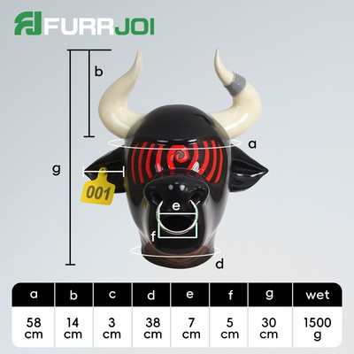 Furrjoi Silicone Black Bull Drone Hood Furry Pet Play Mask Latex