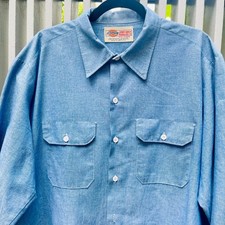 Vintage Dickies Mens XLT Long Sleeve Work Shirt Authentic American Cotton Blend