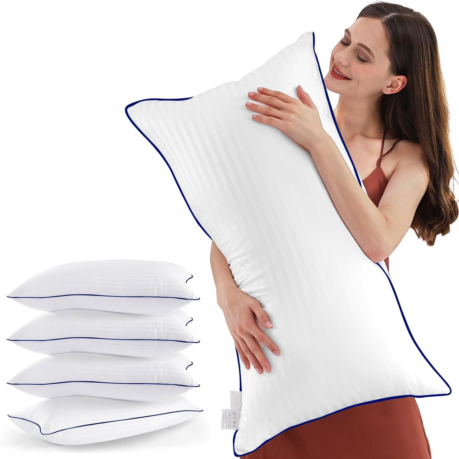 Queen Size Set Of 4, Luxury Hotel Pillows With Soft Fluffy D