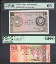 Cyprus 1 Pound 1976 - 1978 PMG 66 EPQ & Fiji 50 Dollars 2012 PCGS 68 PPQ
