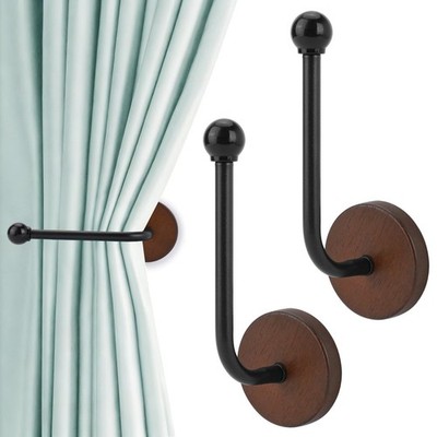 2 Stück Gardinenhalter selbstklebend Raffhalter Haken, L Einheitsgröße, Nussbaum 