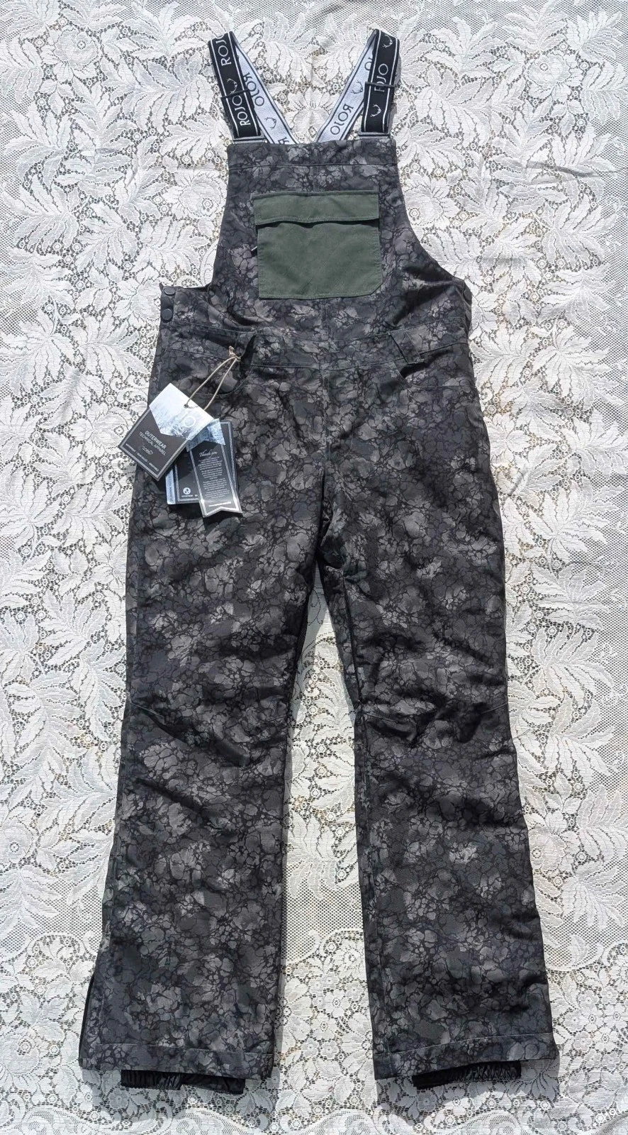 NWT ROJO Retro Green Black Mossman Camo Winter Snow Ski Bib Sport Pant Overall
