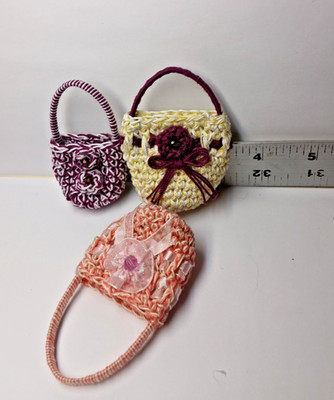 3 pc Lot Crochet Purses for Barbie and 11'' to 18'' Tall Fashion Dolls. New-OOK