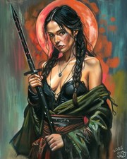 artwork drawing 24 x 30 cm 189AG pastel modern realism female samurai