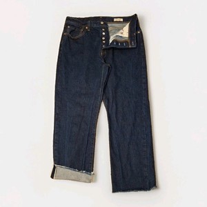 Levi's 501 Selvedge Jeans Mens 32x29 Dark Wash Button Fly Redline Denim Raw Hem