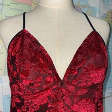 Petra Fashions Red Burnout Velvet Floral Babydoll Chemise Nightie Made in USA M