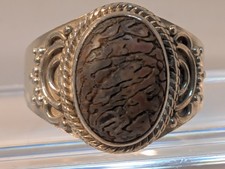 OVAL BROWN STONE FANCY BAND RING 925 Sterling Silver 5.3 Grams SIZE 9.25