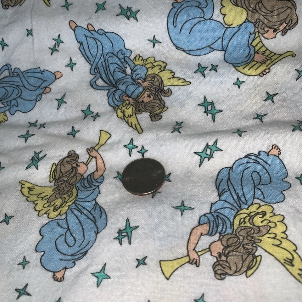 Ткань Precious Moments белая с синей фланелью Angel Spectrix винтажная 90-е BTY 36 x 42 дюйма - Изображение 4 из 4