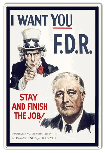 I Want You FDR WWII Recruiting Poster Vintage Advertising All Metal Tin Sign