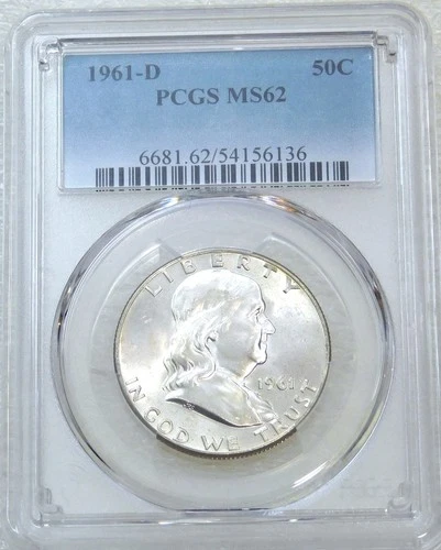 1961 D Franklin Half Dollar PCGS MS62 95% FBL Frosty White PQ Just Graded #F231D