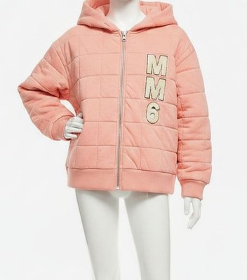 MM6 Maison Margiela Kids Girl's Pink Quilted Logo Patch Hoodie Sweater Size 6