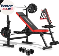 Adjustable Weight Bench Set with Removable Rowing Leg Catch, 600LBS Foldable Ben