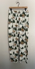 G Burt  s Bees Pajama Pants Christmas Deer/Tree Print Women  s Size M Ivory