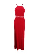 Nightway Women's Strappy Beaded A-Line Gown (4, Red)