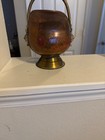 Vintage copper brass lion head fireplace coalbin pail — photo 8