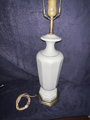 Mid-Century Modern Ceramic Hexagonal Table Lamp  Lined With Gold W/Brass Accents