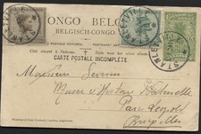 BELGIAN CONGO-reply postcard stationery CARTE POSTALE INCOMPLETE to Belgium 1924