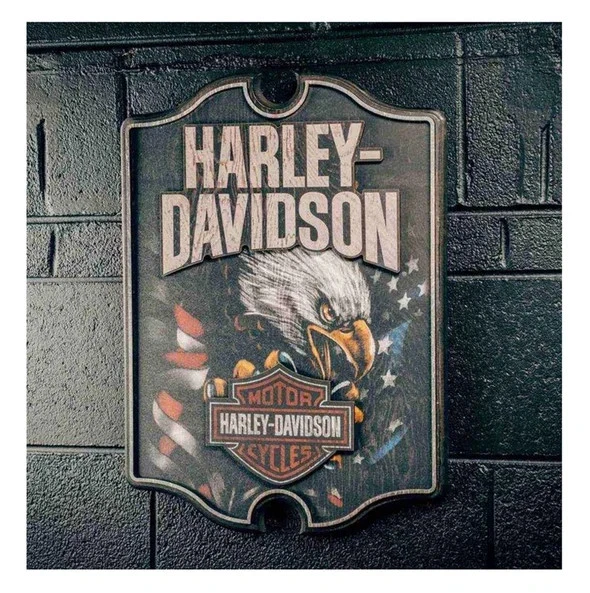 Harley-Davidson® Patriotic Eagle Bar & Shield Logo Wooden Pub Sign, Black