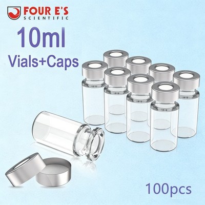 100PCS Clear Glass 10ml Headspace Sample Vials 20mm Crimp Transparent Flat HPLC