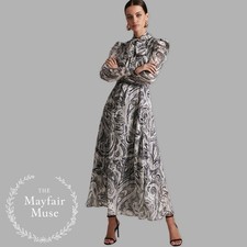 Karen Millen UK10 EU38 US6 Petite Paisley Textured Tie Neck Woven Midi dress