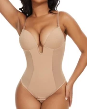 SHAPERIN Women's Backless Body Shaper Bra Faja Low Back Thong Shapewear Large