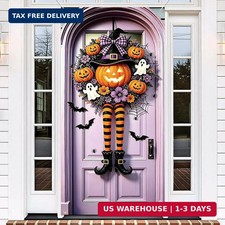 Halloween Door Cover Banner Witch Hat Pumpkin Halloween Door Decorations