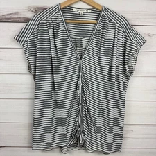 Max Studio Button Down Tie Knot Short Sleeve Blouse Striped Womens L