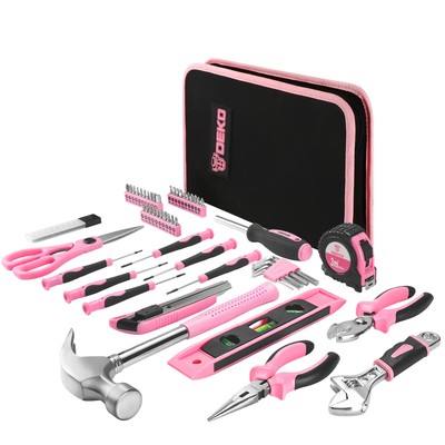 DEKO 110 Piece Pink Tool Kit Durable Home Improvement Tools Gift for Women