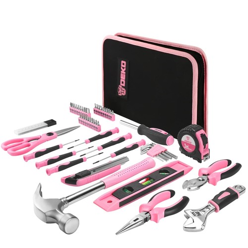 DEKO 110 Piece Pink Tool Kit Durable Home Improvement Tools Gift for Women