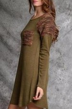 NWT YA Los Angelest Womens Green Knit Embroidered Dress Tunic Sz. S