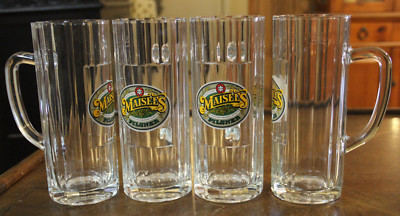 4 Vintage Maisel's Pilsner Beer Glass Paneled Mugs 8'' tall Holds 20 ounces