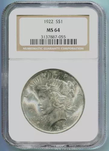 1922 PEACE SILVER DOLLAR S$1 NGC MS64 BEAUTIFUL MS-64 older Holder  !!!!!