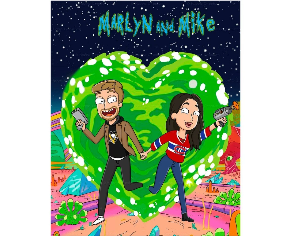 Rick and Morty Custom Couple Portrait, Caricatures, Anniversary Birthday Gifts - Imagem 4 de 4