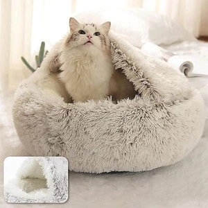 Lit de chat Cave ronde peluche à capuchon lit de chat Donut se réchauffer chien lit