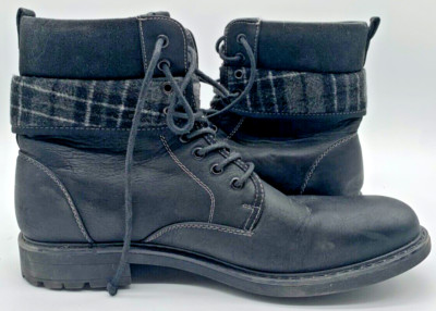 MADDEN Men Leather Ankle Boots Size 12 Black Teeter Zip & Lace Up