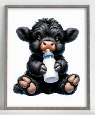 Cow Wall Art Print, Cute Black Cow Print, Farmhouse Art Home Decor Print 874