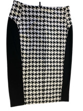 Michael Kors Black Houndstooth Knee Length Pencil Skirt Size UK 6