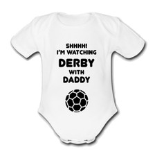DERBY @ county Babygrow Baby vest grow gift watching with daddy etc football