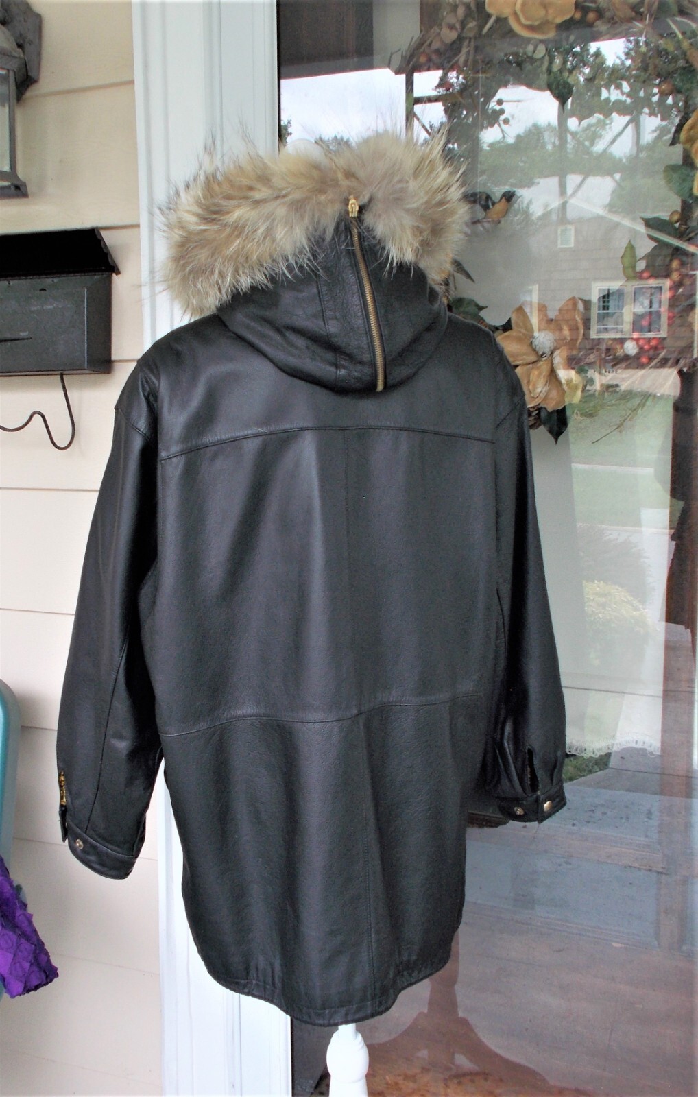 Vntg Jacqueline Ferrar Genuine Leather Jacket Coat Black W/Coyote Fur Hood L/XL image 6