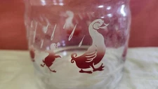 Federal Glass Red Ducklings Mama Duck Rain Rare Vintage Carafe Juice Pitcher 7IN