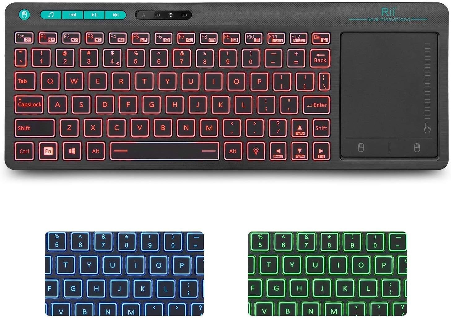 K18 plus Wireless 3-LED Color Backlit Multimedia Keyboard with Multi-Touch B