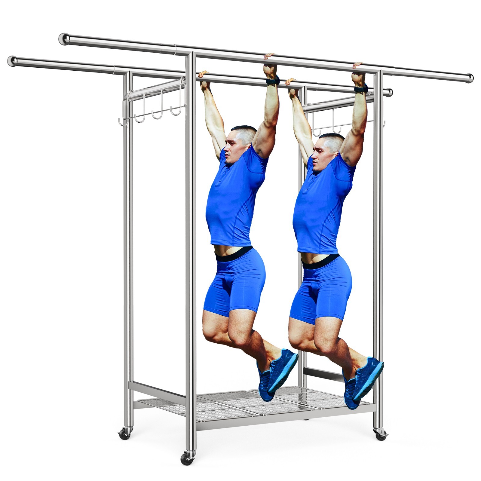 Dual Clothes Rack Heavy Duty Stainless Steel Garment Rack with Wheel 750Lb Load