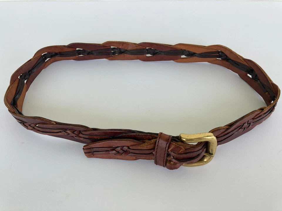 Brown Braided Leather Belt Hippie Style Vintage 70s Women's Size M - Image 3 of 4